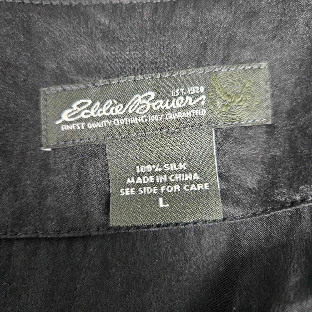 Eddie Bauer Womens Large 100% Silk Peasant Blouse V-Neck Empire Waist Y2K Black - Picture 3 of 7